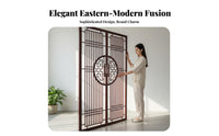 Chinese Design Wooden Screen Carved Design Solid Wood Lattice Partition Freestanding Antique Wood Panel Divider for Entryway, Bedroom