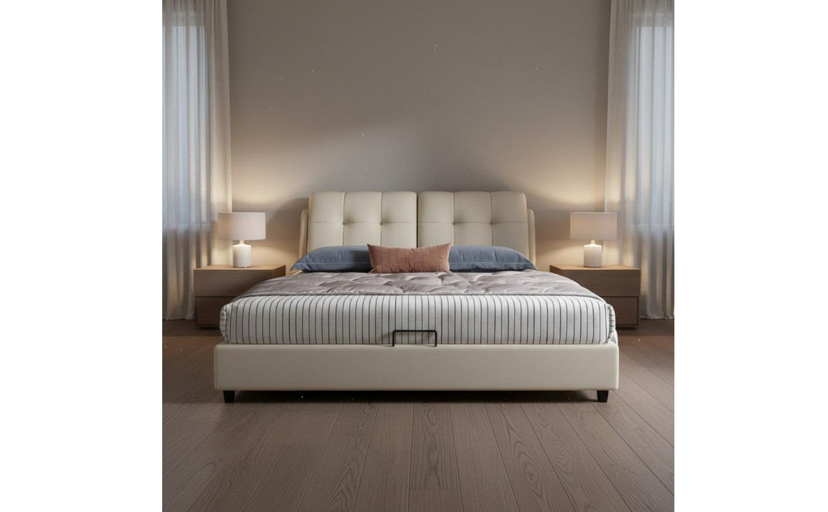 Modern Leather Bed Light Luxury Style Upholstered Foundation Bed Italian Design Bedroom Furniture for Couples, Apartment