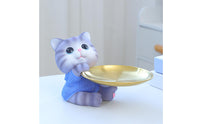 Gold-Colored Seated Cat Organizer Textured Cat-Shaped Storage Tray Metallic-Finish-Looking House Decoration Small-Item for Desktop, Entryway