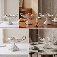 Metal Serving Tray with Handles Silver Tone Serving Tray with Handles Vintage Influenced for Home Stylists, Parties