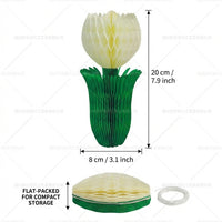 Tulip Honeycomb Decoration 3D Tissue Paper Spring Flower Ornament White & Green Hanging Decor for Easter, Wedding & Garden Party