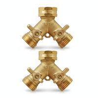 2 Pieces Simple Stream Management Double Shut-off Valve Splitter Threaded 2-Way Brass Hose Splitter Compact Metal Outdoor Watering Angled Design