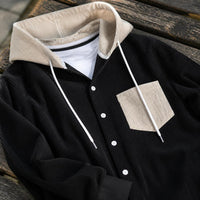 Men's Color Block Corduroy Hooded Shirt Jacket