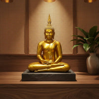 Thai Style Buddha Sculpture Temple Influenced Southeast Asian Buddha Statue Ornate Design for Restaurant, Hotel Entrance, Entryway