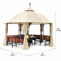 Gazebo Outdoor 3m Iron Frame Cream Canopy With Seating Garden Gazebo