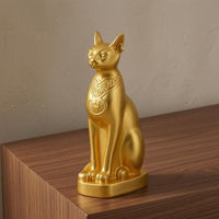 Upright Seated Egyptian Cat Desk Decor Carved Details Resin Cat Figurine Tabletop Desk Decoration Small for Desktop, Entryway