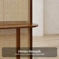 Retro Design Rattan Divider with Shelves Multi-Functional Arched Rattan Screen with Shelves Freestanding Storage Shelf Exposed Shelving for Apartment Dwellers, Interior Designers, Telecommute Workers, Entryway, Bedroom