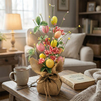 Easter Egg-Shaped Ornament Display Colorful Eggs Artificial Easter Branch Arrangement Festive Tabletop Seasonal Branch Display for Homeowners, Adults