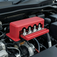 Four-Way Busbar with M8 Posts Insulated Power Distribution Block with Cover Bus Bar with 4 Studs Corrosion-Resistant