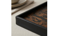 Leather-Edged Wood Tray Modern Rectangular Wooden Tray Decorative Serving Platter