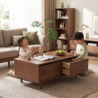 Coffee Table with Storage Solid Wood Storage Coffee Table Walnut Finish Furniture for Living Room, Lounge