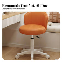 Height Adjustable Wheeled Low-Back Vanity Chair 360° Swivel Low-Back Rolling Chair Stable 5-Star Base Home Seating High-Density Cushion for Women, Students, Teens, Dressing Room, Bedroom, Small Areas