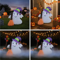 Illuminated Inflatable Ghost Yard Ghost with Witch Hat Cute Outdoor Decoration Built-in LED