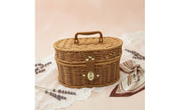 Vintage-Style Suitcase-Shaped Basket Iron Frame Oval Lidded Basket Clasp Closure Household Storage Metal Hardware