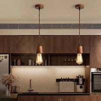 Kitchen Island Ceiling Rose Light Fitting for Living Room, Ceiling Pendant Light Fitting with Walnut Wood, E27 Lamp Screw Bulb, Solid Wood Base