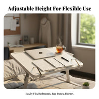 Space Saving Adjustable Bed Desk Multi-Purpose Foldable Laptop Table Stable Design Portable Study Desk Lightweight for Students, Telecommute Workers, Dorm Room, Bay Window, Bedroom, Home Office