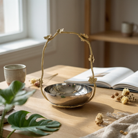 Bowl with Metal Frame Stainless Steel Decorative Tray with Handle Polished