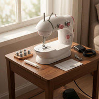 Built-in Light Mini Electric Sewing Machine Foot Pedal Desktop Sewing Machine Metal Hook Craft Tool Spare Bobbins
