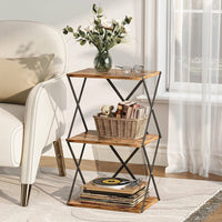 Plant Stand with Wood Shelves for Rustic Decor, 3 Tier Metal Storage Shelves Unit for Home Office, Floor Standing Storage Rack, Assembly Required