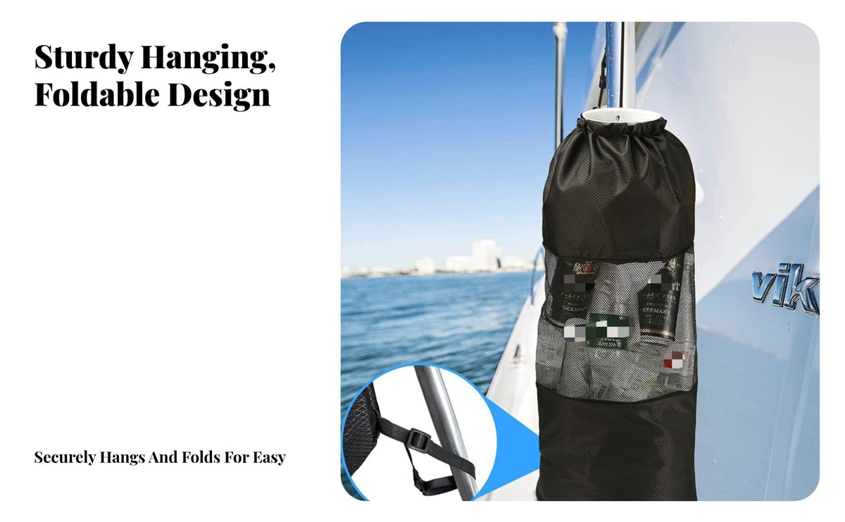 Hanging Watercraft Garbage Bag Watercraft Trash Bag Quick-Drain Mesh Marine Garbage Can for Boaters, Fishermen, Boating, Kayaking, RV Trips
