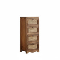 Vintage design Rattan Drawer Nightstand Ample Storage Rattan Drawer End Table Sturdy Construction Bedroom Furniture Easy Assembly for Homeowners, partners, Renters, Living Room, Hallway, Office