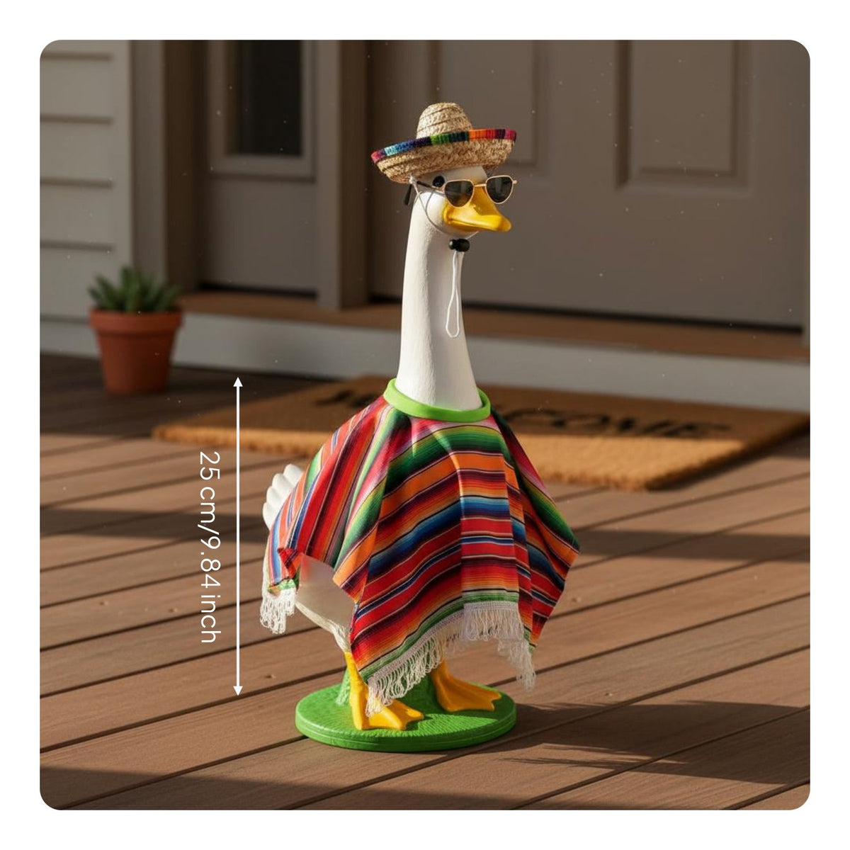 3 Pieces Festive Look Mexican Goose Costume Set Woven Straw Hat Goose Poncho and Sombrero Set Colorful Stripes Garden Decoration Fringed Tassel Trim for Fiesta, Porch, Yard