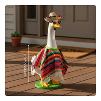3 Pieces Festive Look Mexican Goose Costume Set Woven Straw Hat Goose Poncho and Sombrero Set Colorful Stripes Garden Decoration Fringed Tassel Trim for Fiesta, Porch, Yard
