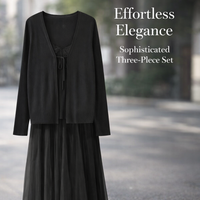 Lace Trim Three Piece Dress Set for Women with Wool Blend Cardigan, Overlay Camisole and Mid Length Skirt for Party and Going Out