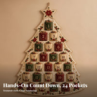 24-Pocket Cloth Christmas Advent Calendar Tree Numbered Cloth Advent Calendar Quilted DIY Wall Hanging Kit Reusable for Crafters, Families
