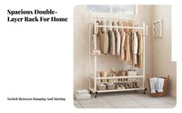 Movable Rolling Clothes Rack Multi-Functional Heavy Duty Clothes Rack Space Saving Clothing Stand 360° Swivel Wheels for Homeowners, Apartment Dwellers, Laundry Room, Entryway, Retail Shop, Yard Sale