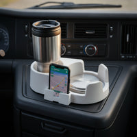 Two-compartmentSlot Car Kettle Base with Cup Holder Secure Vehicle Cup Holder Base Glossy Oversized for Truck Drivers