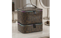 Portable Two-Tier Makeup Bag Boxy Cosmetic Storage Bag with Handle Zippered Travel Cosmetic Organizer Large for Travelers