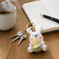 Hand-Knitted Noodle Rabbit/Bear Plush Keychain Charm