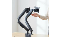 Ergonomic Design Two Monitor Arm Space Saving Adjustable Two Screen Mount Portrait and Landscape Rotation Gas Pneumatic Monitor Stand Easy Installation for Gaming Setup