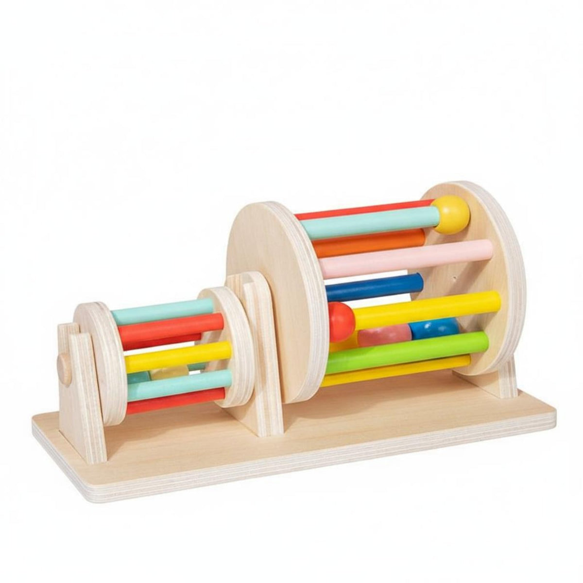 Early Learning Wooden Rolling Drum Toy Develops Hand-Eye Coordination Baby Sensory Drum with Mirror Soothing Sound Rainbow Color Wheel Toy Polished Edges for Babies, Infants, Toddlers