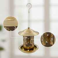 Outdoor Bird Feeder with Tray Metal Hanging Bird Feeder Decorative Bronze for Nature Lovers, Garden, Yard, Patio