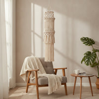 Handmade Macrame Lampshade Bohemian Tassel Lampshade Fringe Boho Light Cover Handwoven for Reading Corner