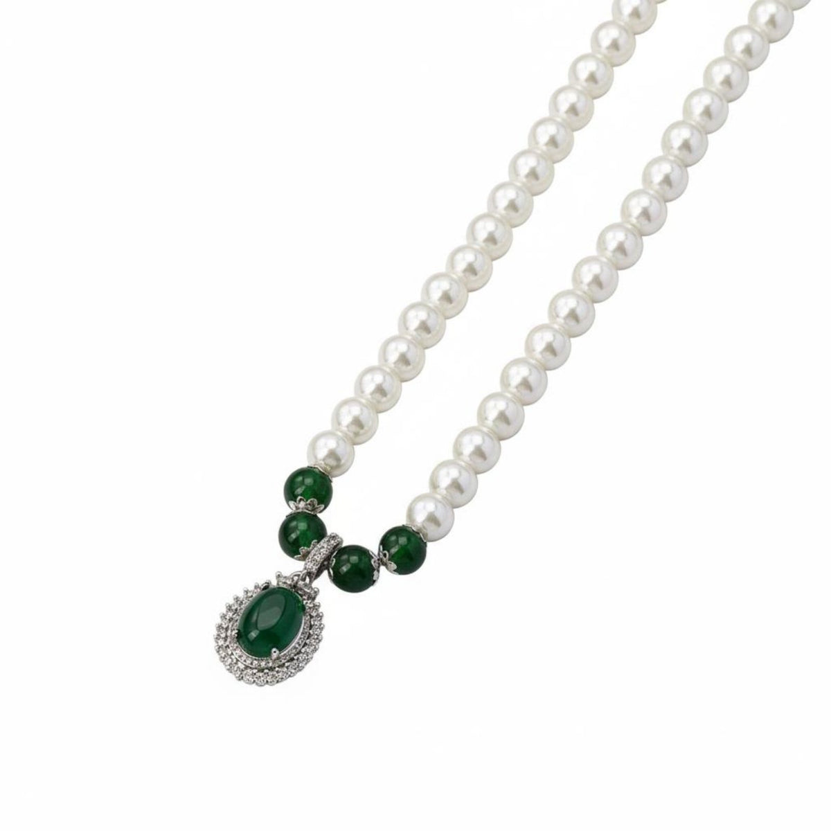 Pearl and Green Stone Necklace Mother's Day Gift Gemstone Pearl Necklace