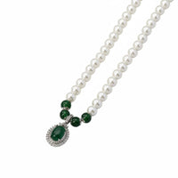 Pearl and Green Stone Necklace Mother's Day Gift Gemstone Pearl Necklace