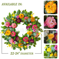 Peony Flower Wreath Spring Wreath Summer Bright Multicolor Wreath Wildflower Artificial Flower Decoration