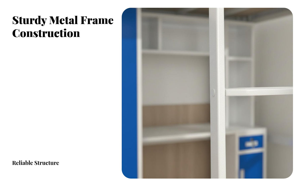 Student Dormitory Bed Space Saving Loft Bed with Desk and Wardrobe Full-Length Guardrails Bedroom Furniture for Students, Dorm Room, Small Apartment