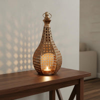 Warm Ambient Radiance Moroccan Design Candle Lantern Hanging or Freestanding Moroccan Design Hollow Lantern Hollow Metal Candlestick for Tabletop, Living Room, Wedding, Restaurant