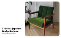 Japanese and design Upholstered Single Sofa sturdy Wood Frame Armchair soft Upholstery Lounge Chair Thick Cushioning for Readers, Adults, home dwellers, Living Room, perusing corner, Bedroom, Home Office
