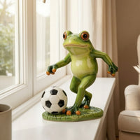 Outdoor Frog Statue with Soccer Ball Resin Frog Statue Cute Decor Whimsical for Gardeners, Garden, Patio, Yard
