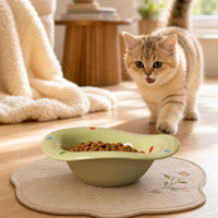 Ceramic Cat Bowl Cute Design Polka Polka-Themed Pet Bowl Easy to Feline Food Water Bowl for Kittens, Small Pets