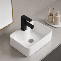 White Ceramic Bathroom Sink, Rectangular Countertop Lavabo Salle de Bain Ceramique, 13cm Deep Vessel Sink with Faucet & Drain