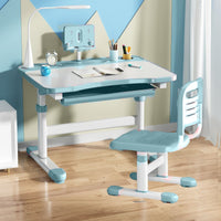 Tiltable Desktop Adjustable Kids Desk and Chair Set Rounded Edges Ergonomic Children Study Table Built-in Storage Ergonomic Kids Writing Table Split Backrest for Homeschooling