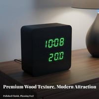 Multi-Function LED Digital Alarm Clock Adjustable Brightness Digital Wood Clock Temperature Display for Seniors, Bedroom, Bedside, Dorm Room