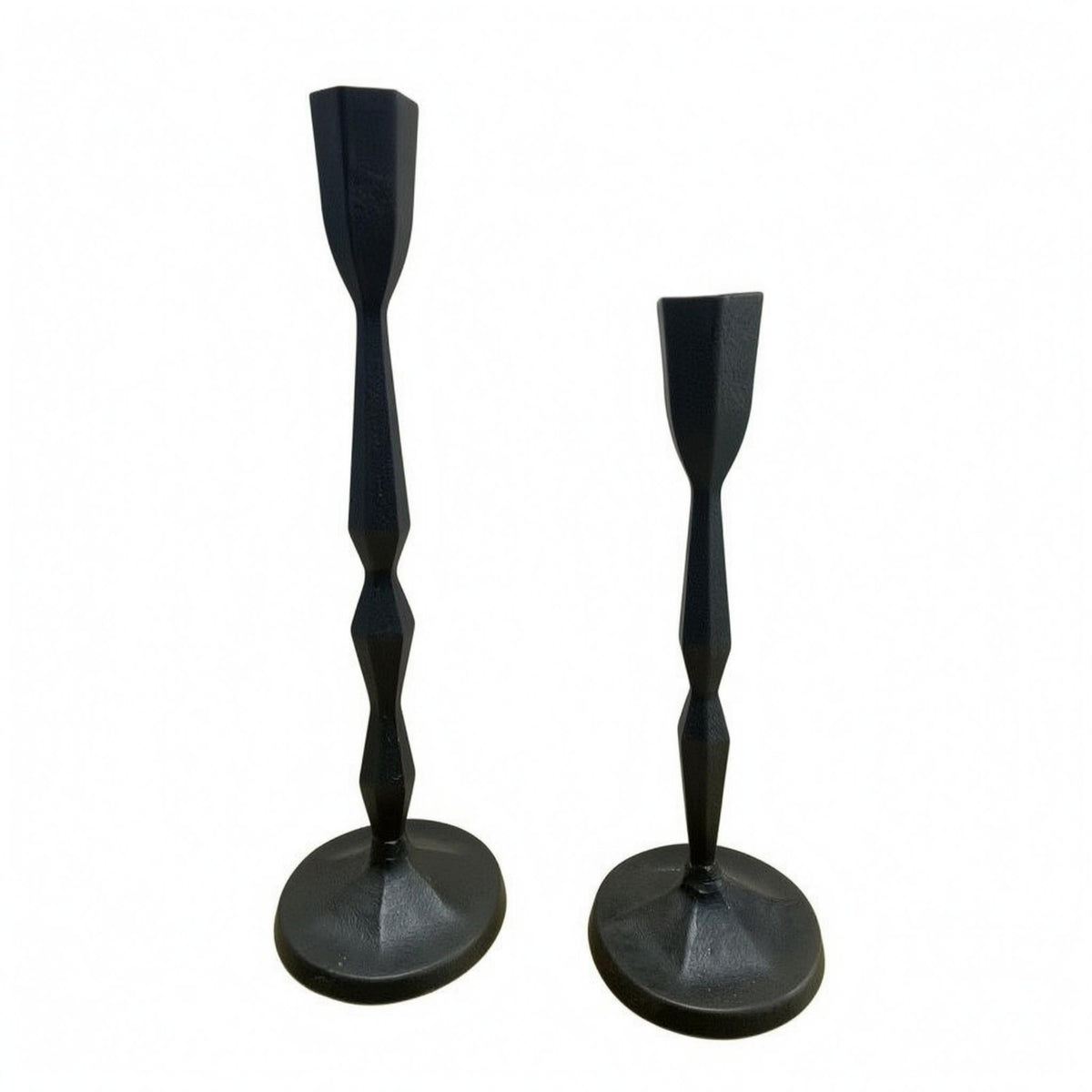 2 Pieces Cast-Iron Candlestick Faceted Taper Candle Holder Black Metal Candle Holder Rusted Black Candlestick Aged-Looking