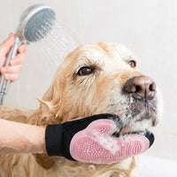 Dog Bath and Dog Grooming Brush for Short Curly Hair, Cat Grooming Washing Gloves with Shampoo Dispenser, Anti Slip Bath Tool, Adjustable Strap
